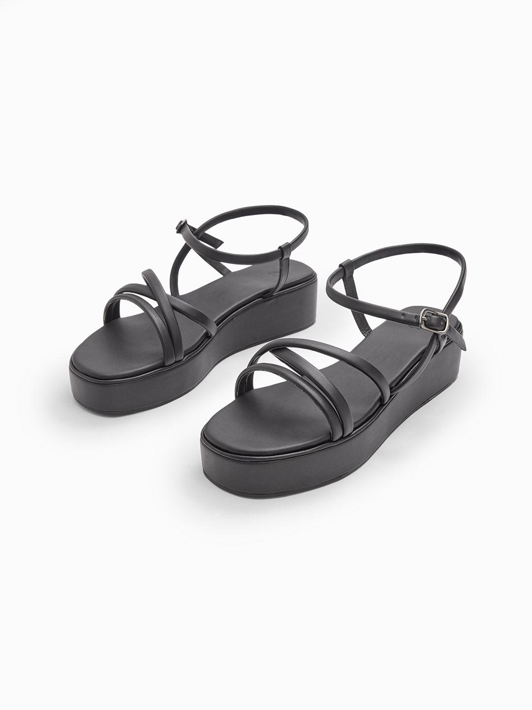 the label life women black flatform heeled sandals with buckles