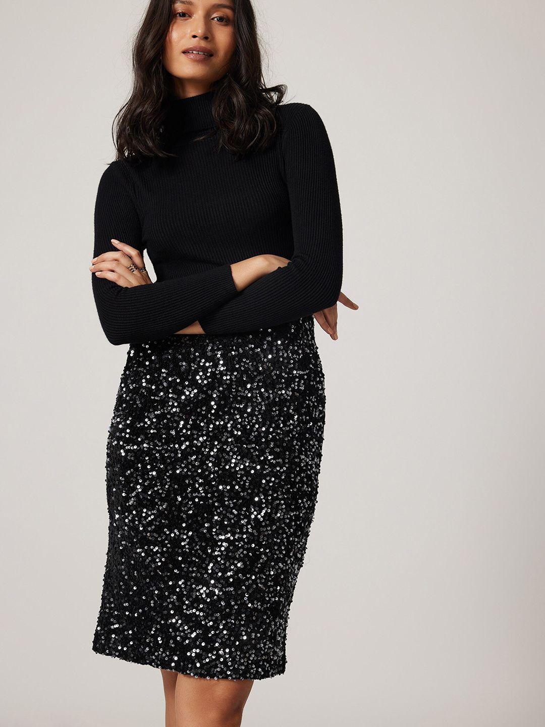 the label life women black printed midi pencil skirts