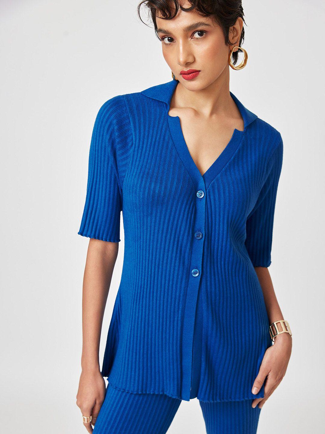 the label life women blue ribbed cardigan