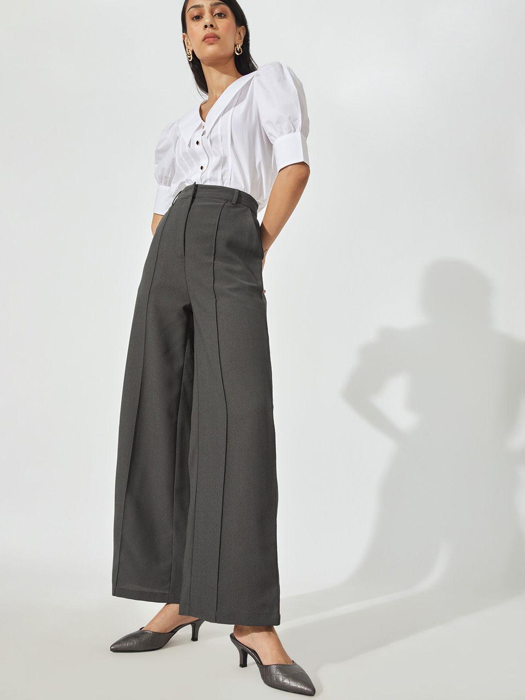 the label life women charcoal grey pintuck flared pants