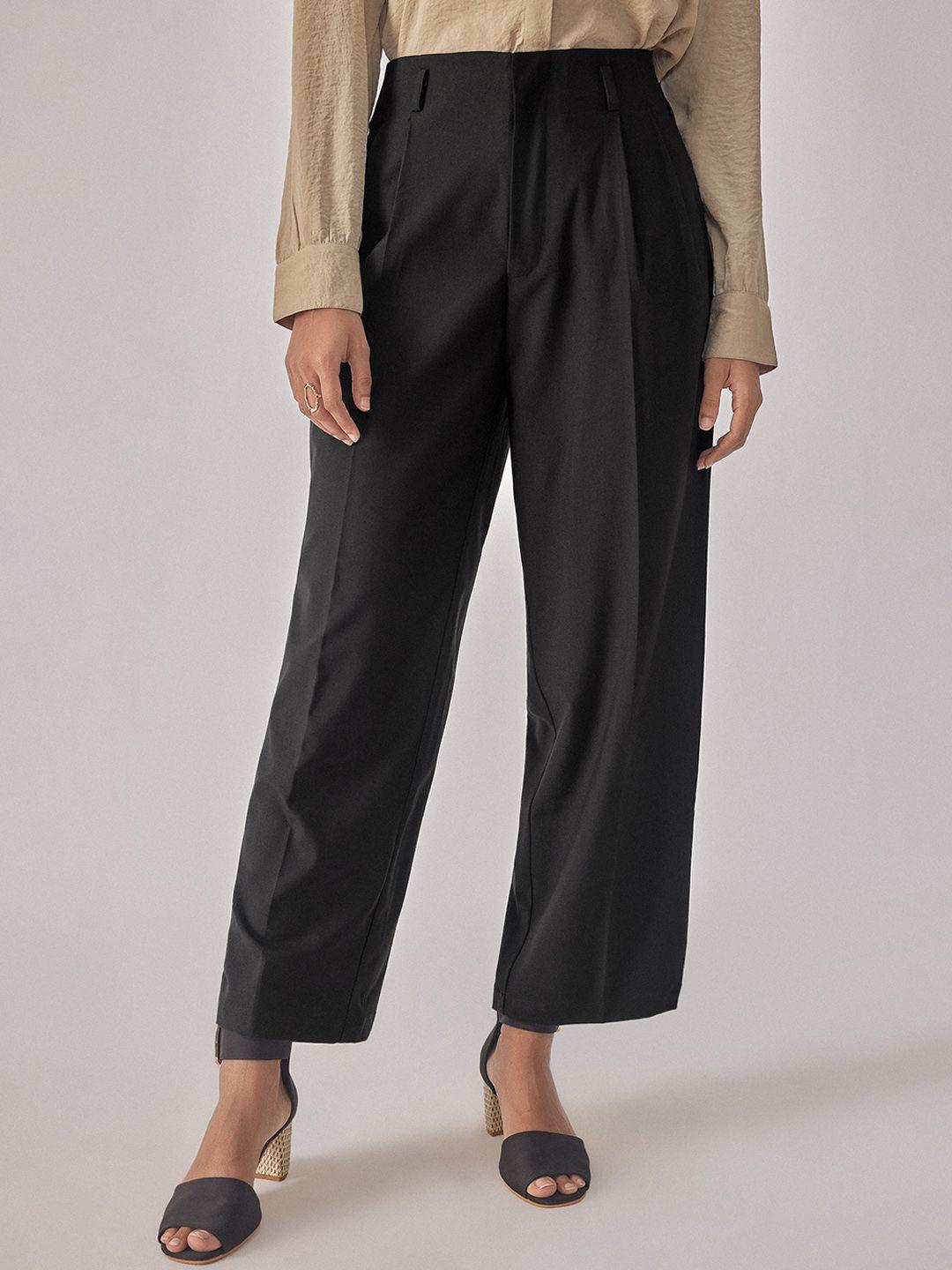 the label life women flared high-rise plain pleated parallel trousers