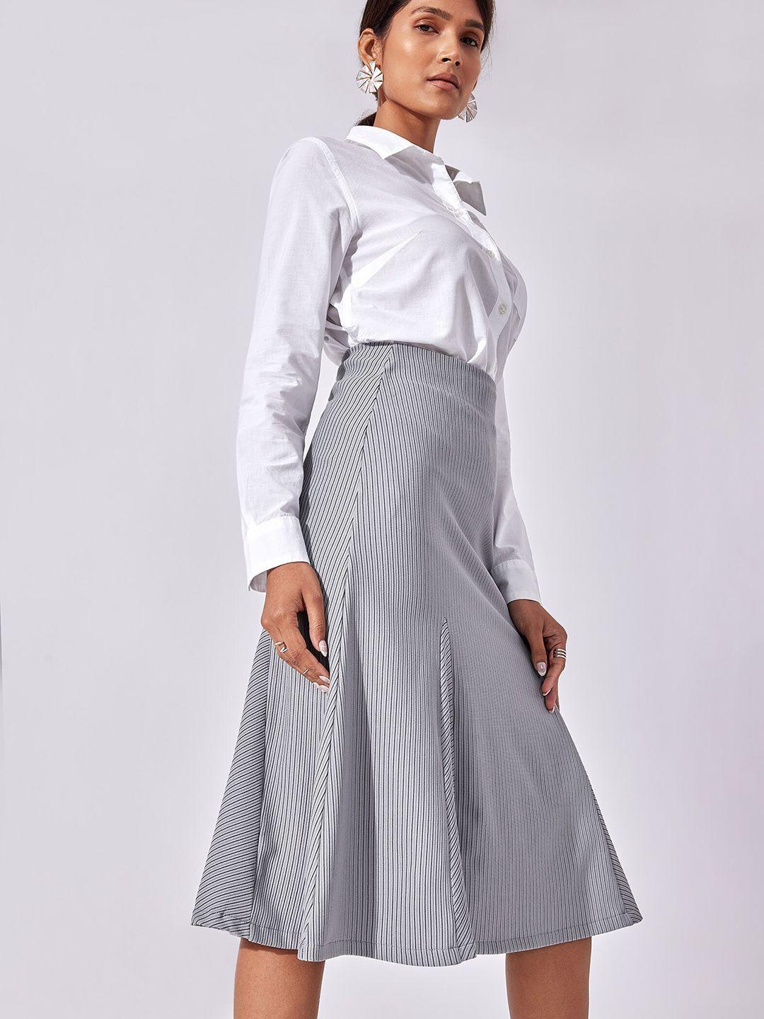 the label life women grey striped knee-length a-line skirts