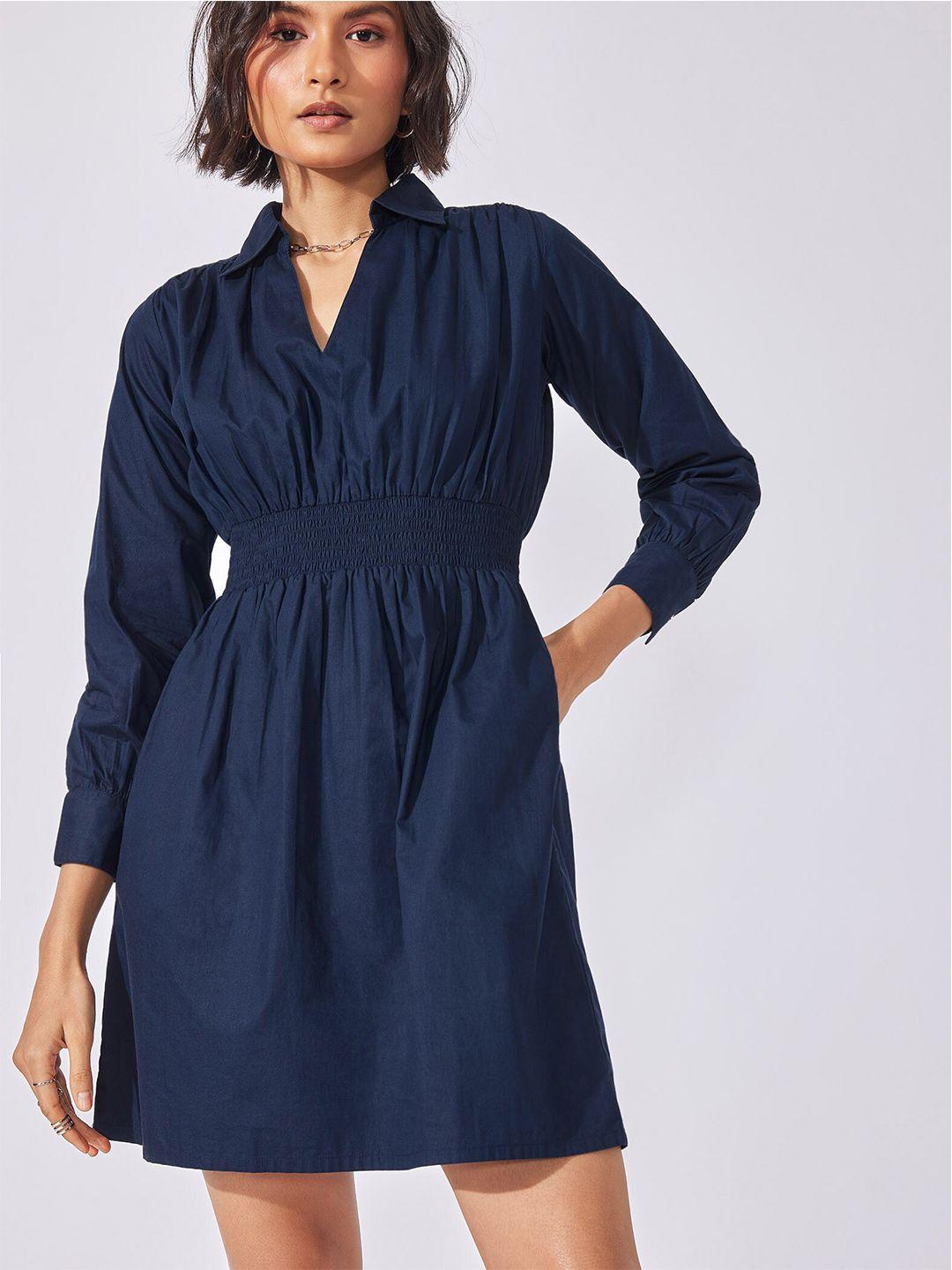 the label life women navy blue cotton dress