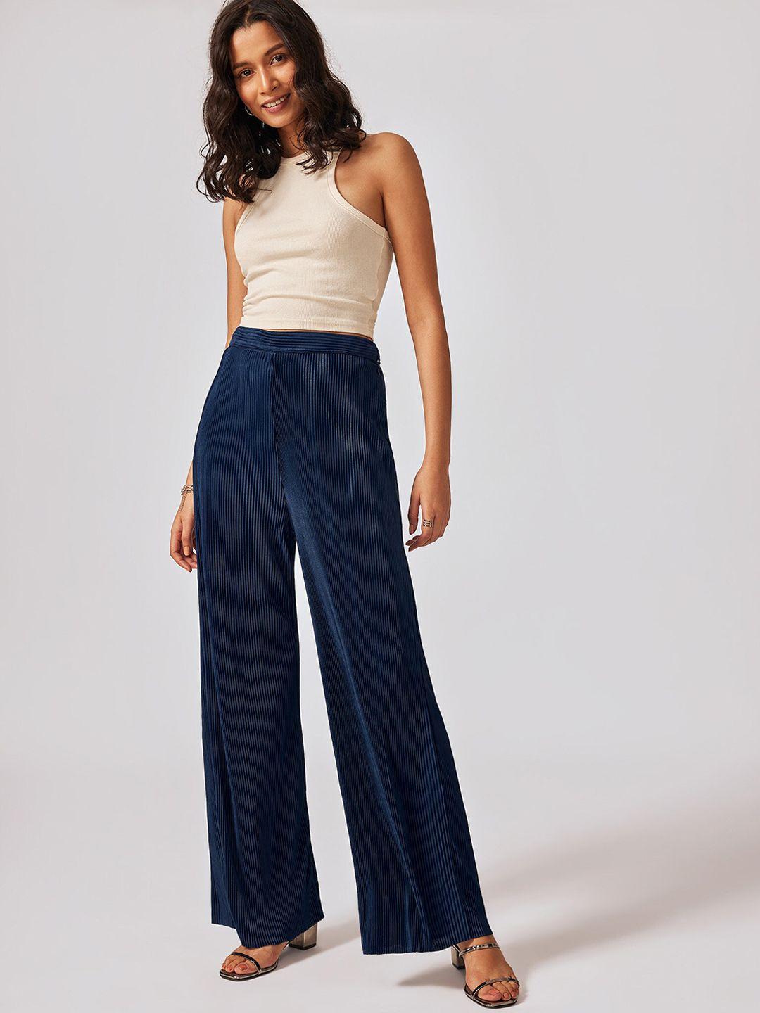 the label life women navy blue flared trousers