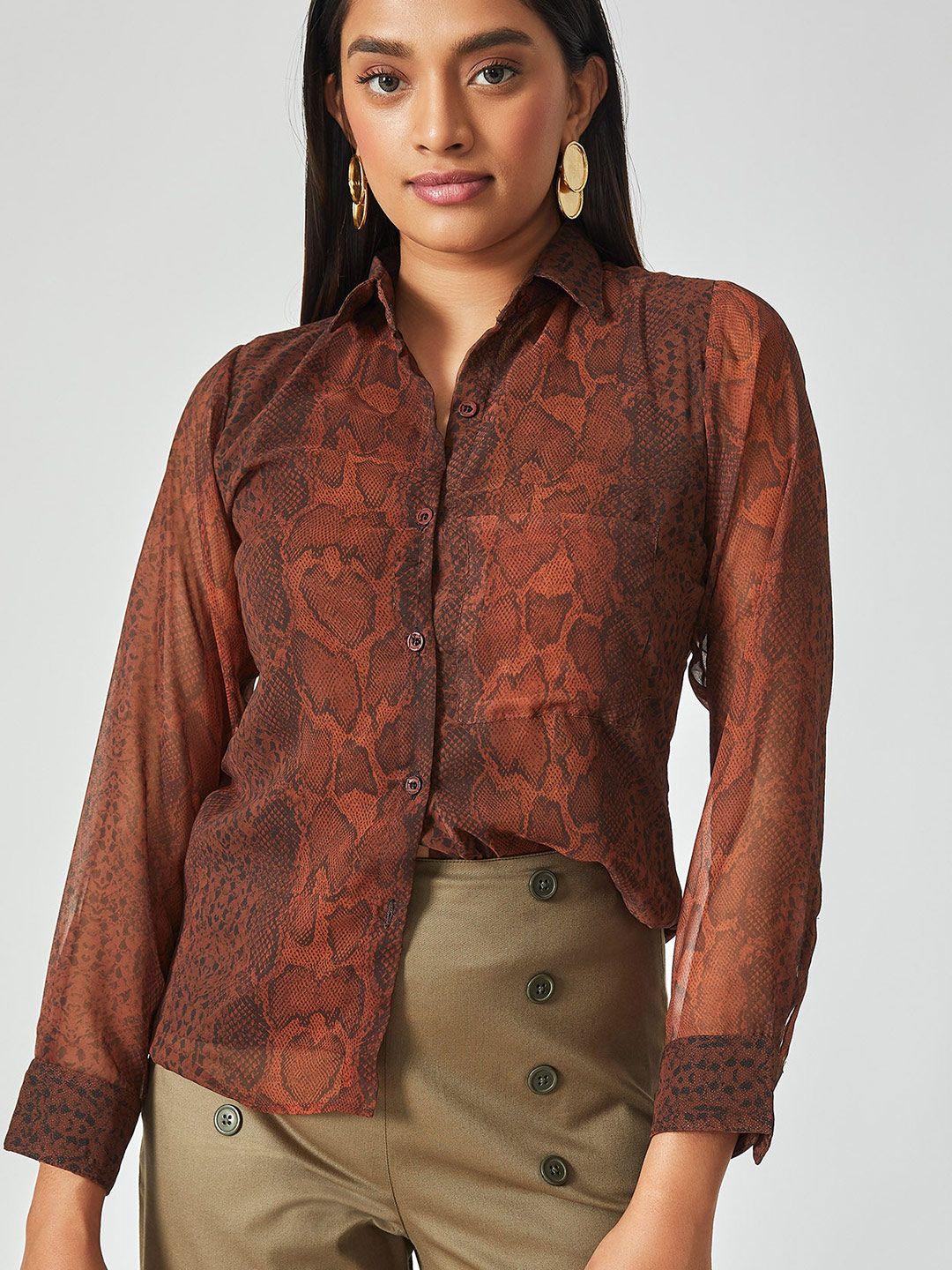 the label life women orange comfort snake print casual shirt