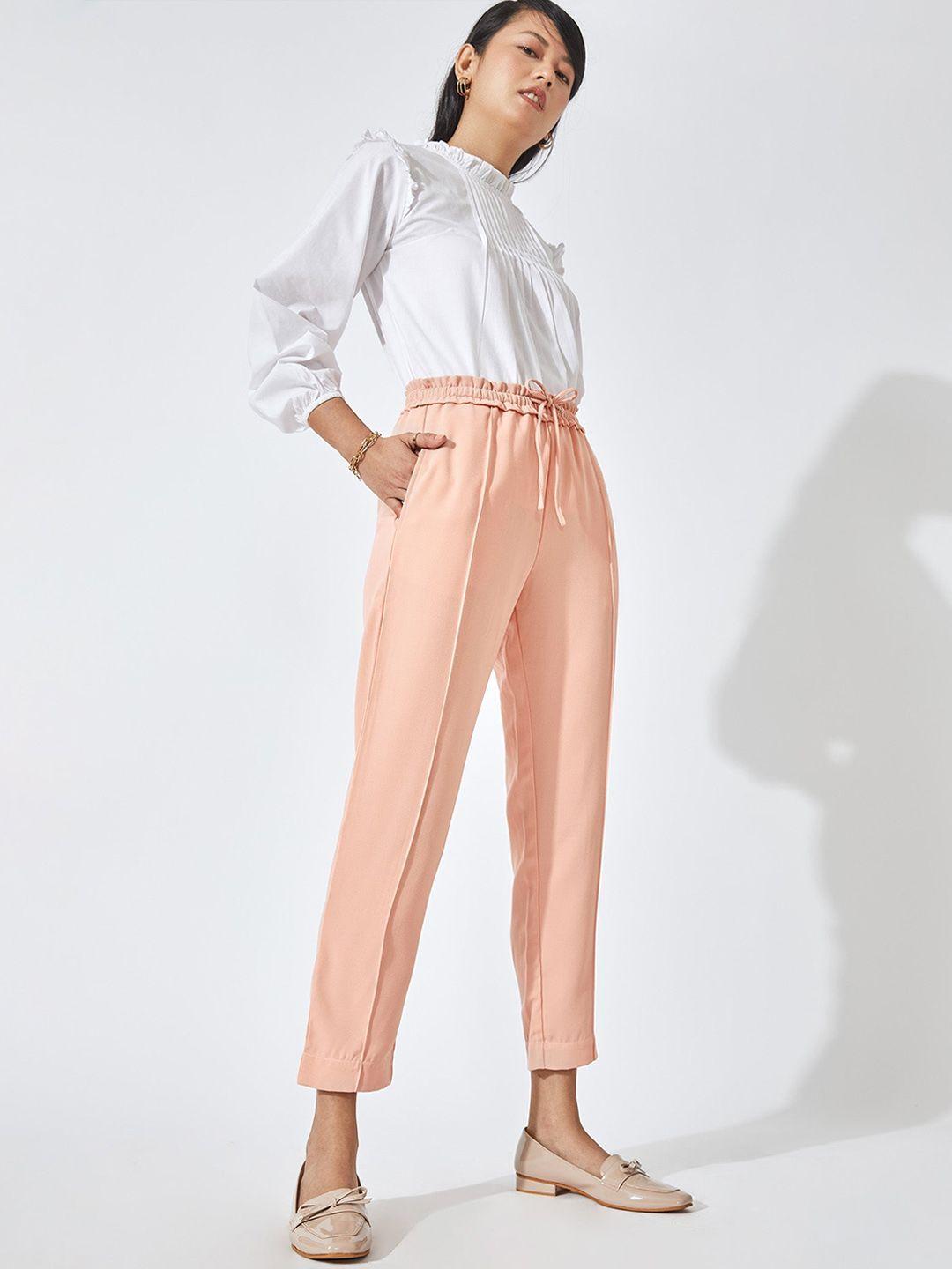 the label life women pink tapered fit drawstring trousers