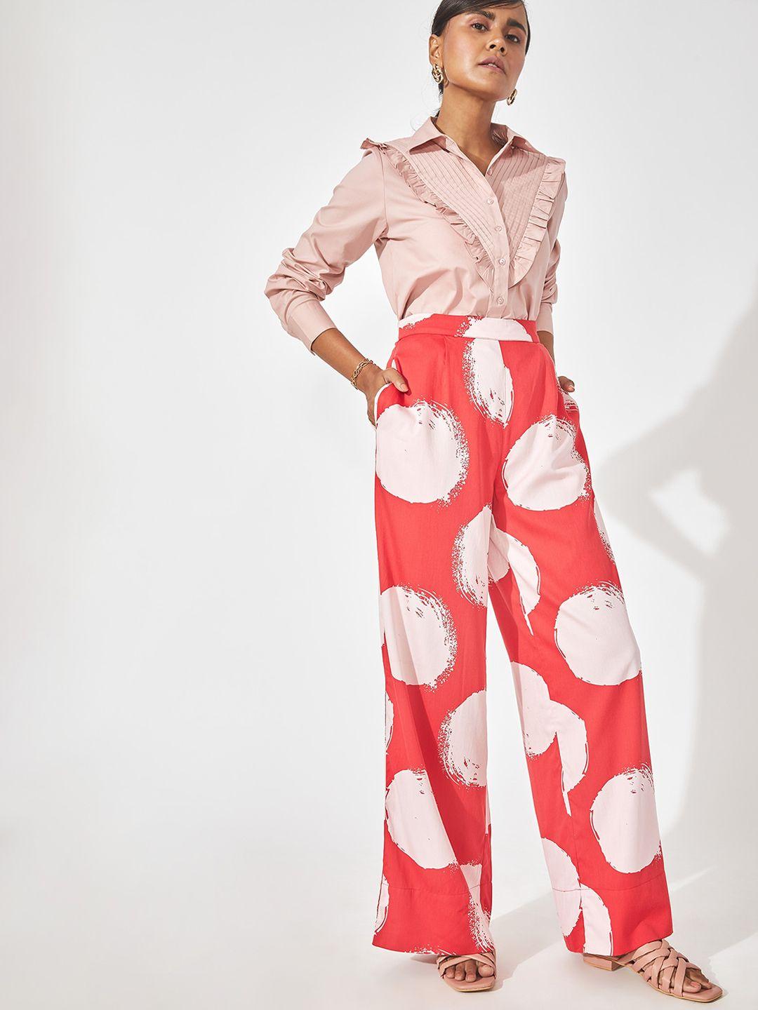 the label life women printed flared trousers
