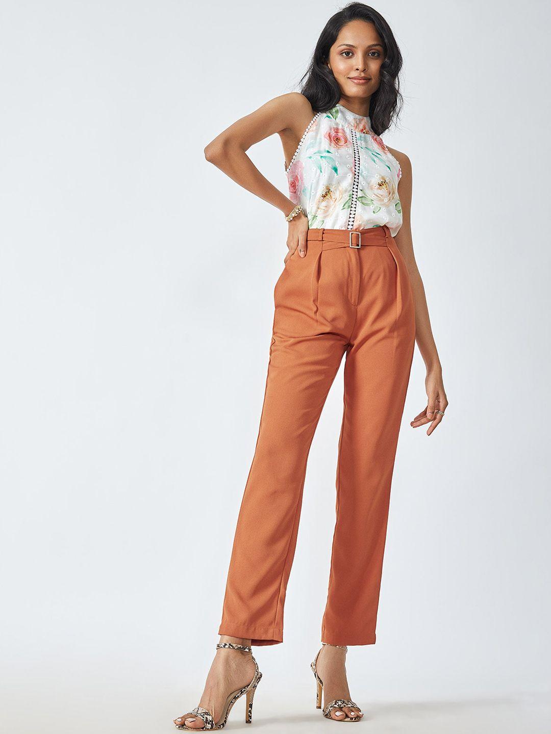 the label life women rust high waist tapered pant