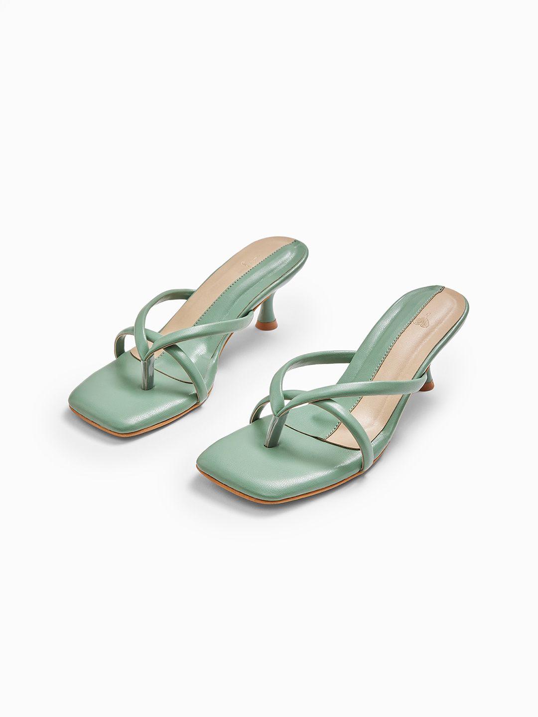 the label life women sea green & beige kitten heeled sandals