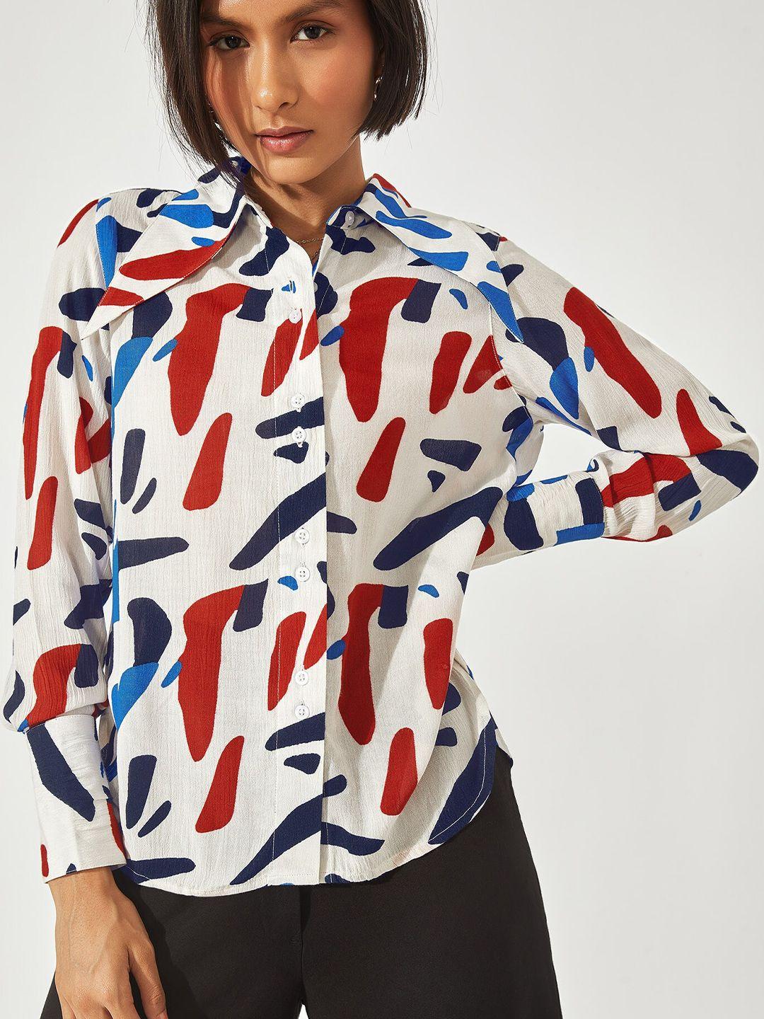 the label life women white & red abstract print shirt