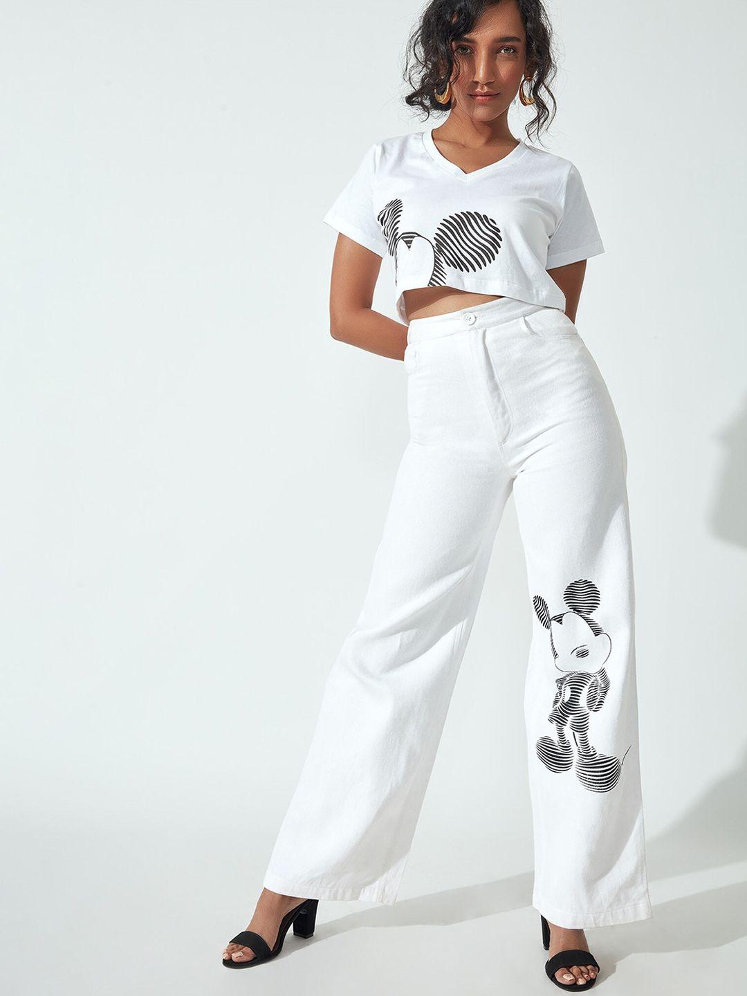 the label life women white printed straight fit high-rise trousers