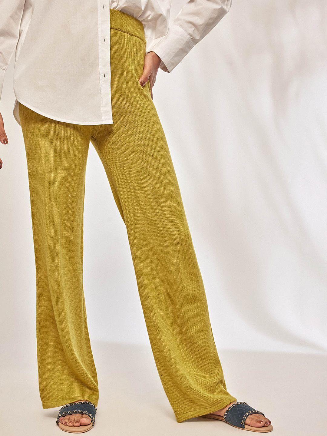 the label life women yellow straight fit high-rise trousers