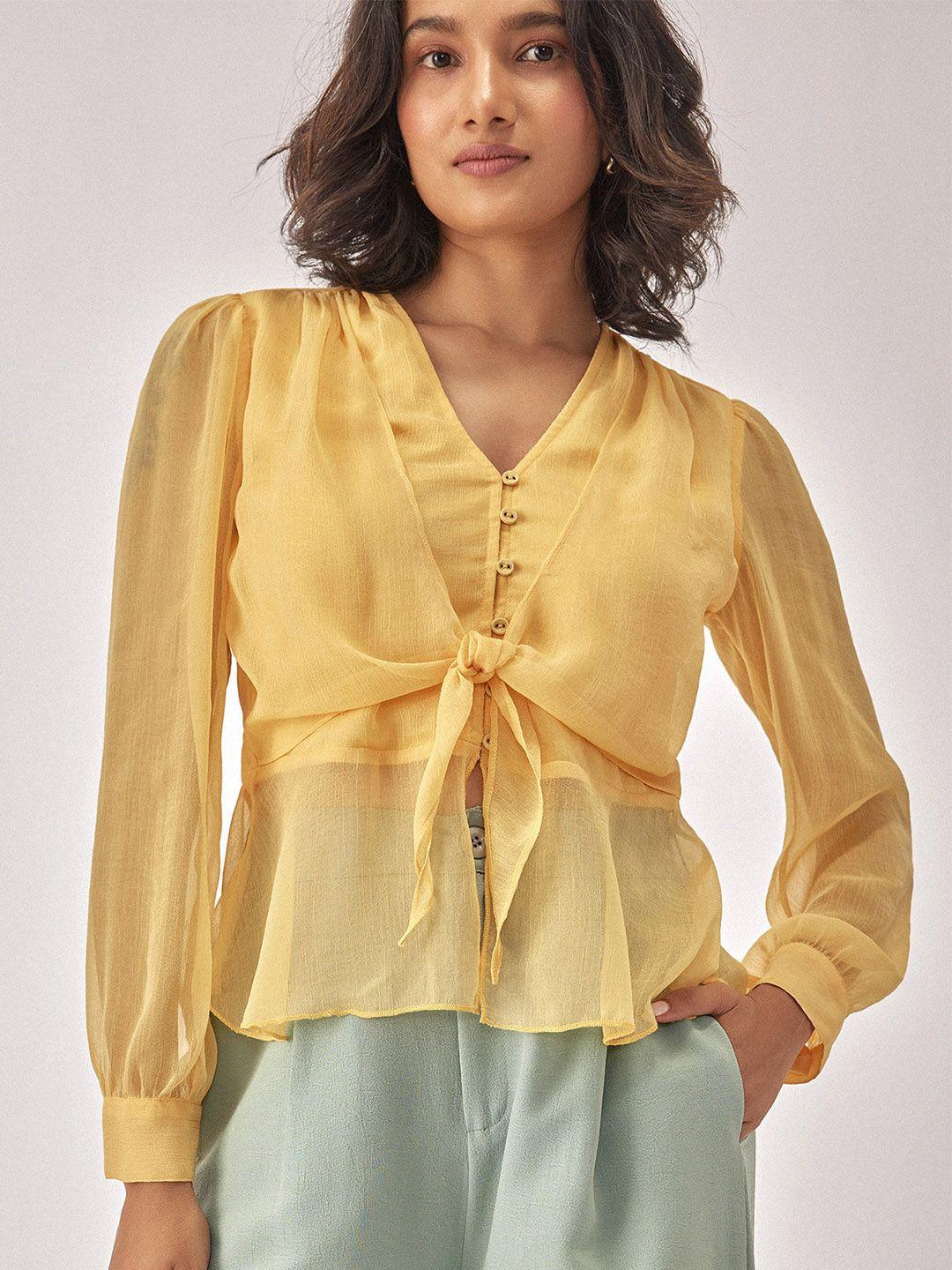 the label life yellow chiffon top