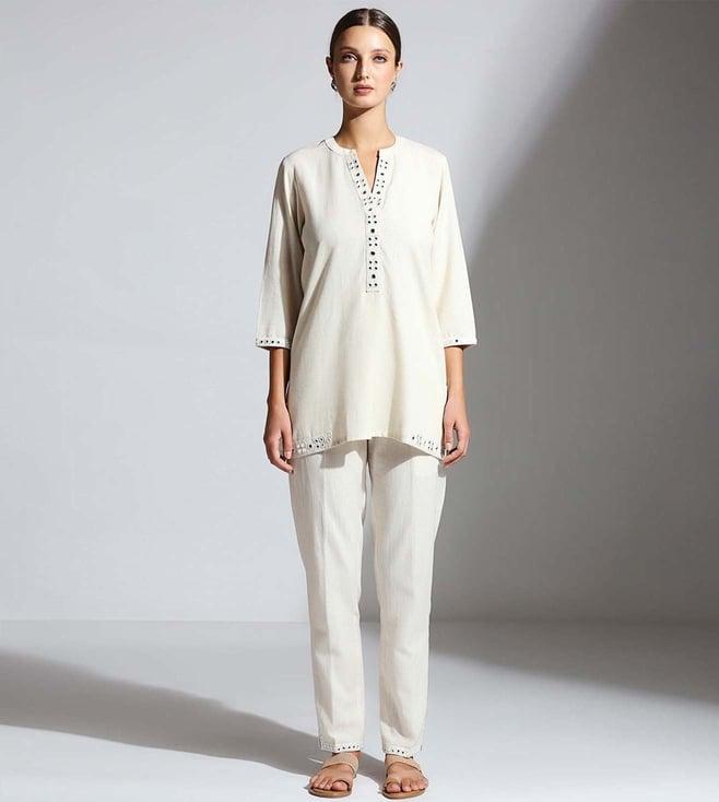 the label untold aiana short kurta patti mirror embroidered kurta