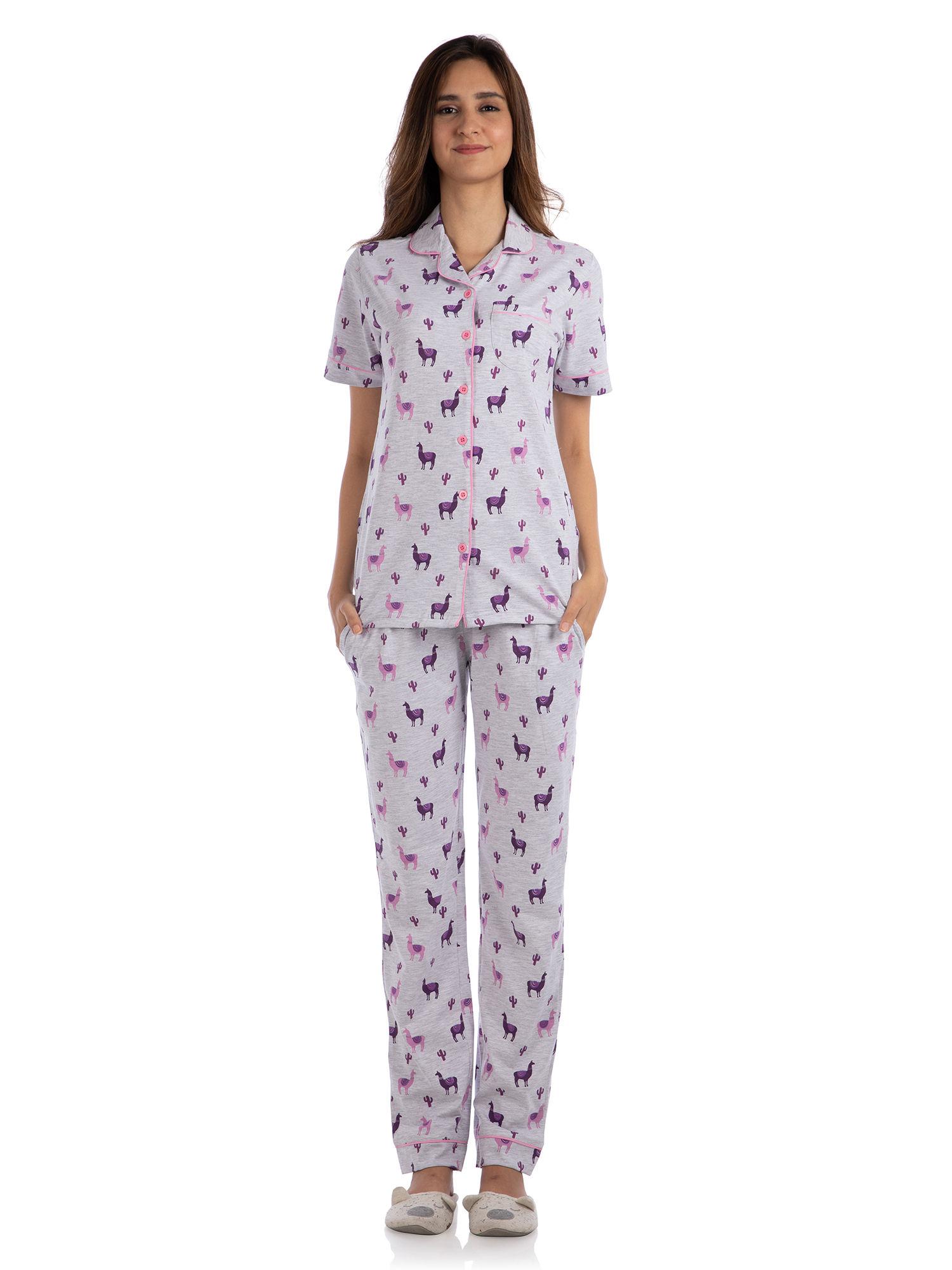 the lazy llama pyjama set - grey