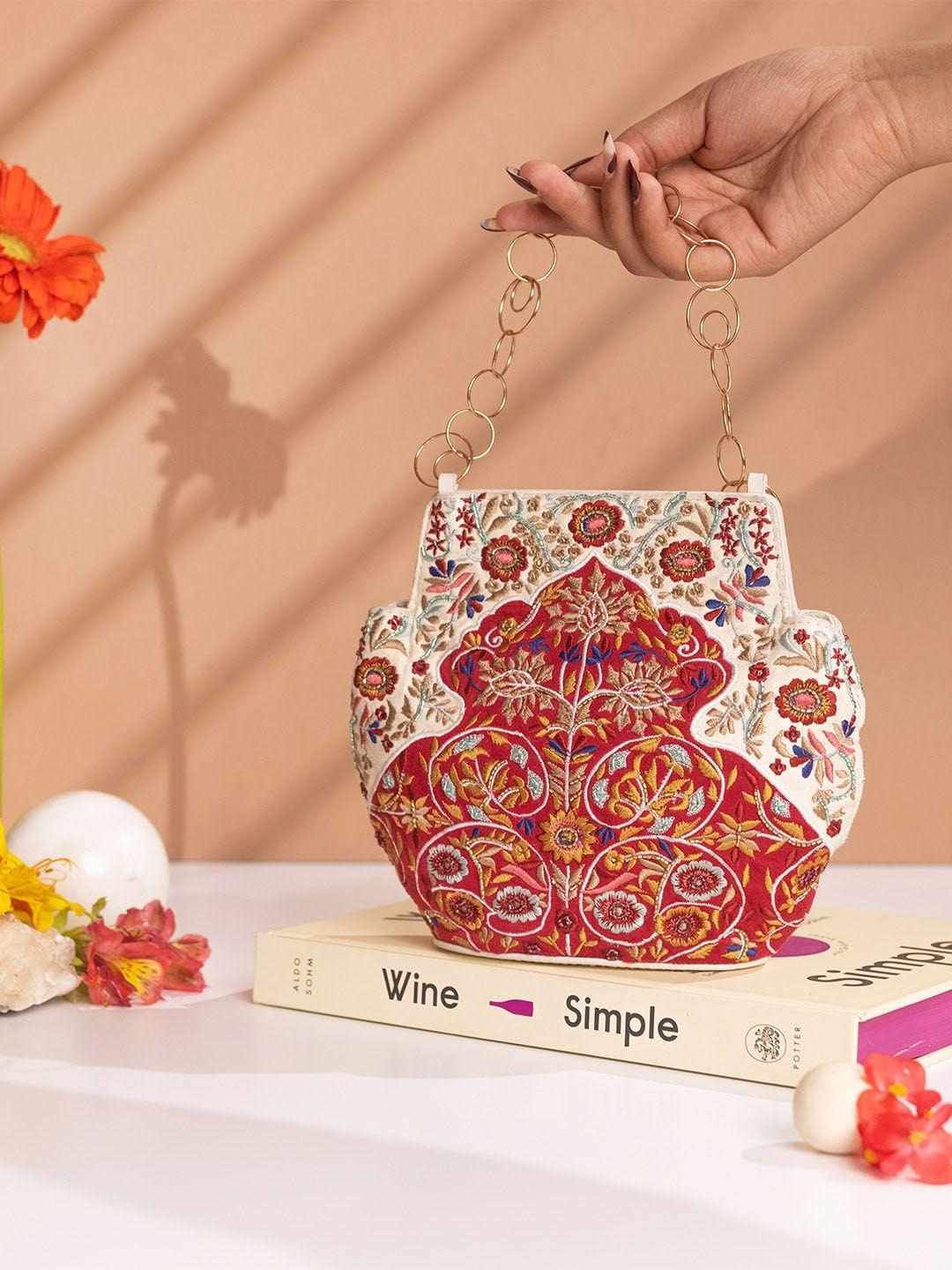 the leather garden embellished & embroidered leather structured handheld bag