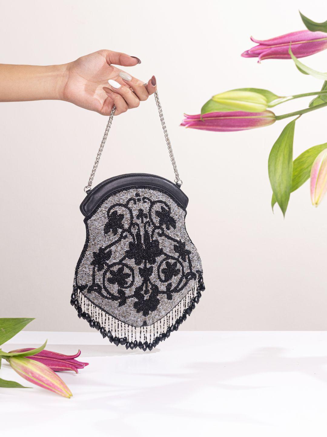 the leather garden embellished leather party potli clutch