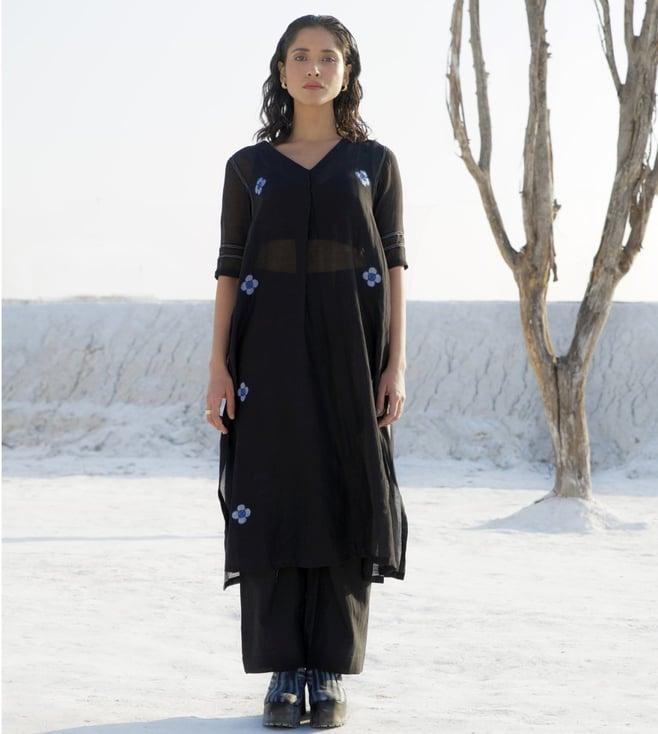 the loom art black aurora poppy night kurta with pant