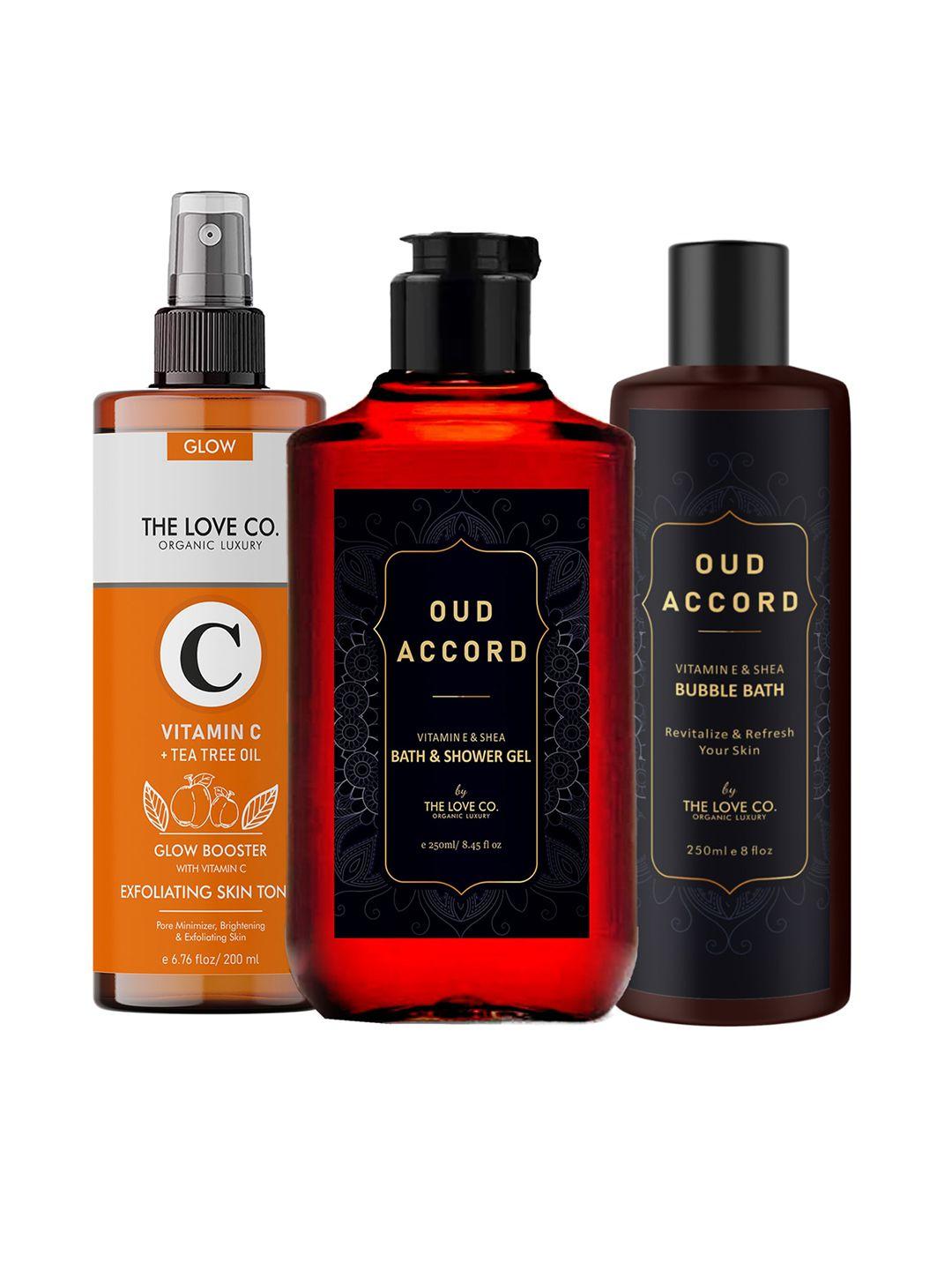 the love co. oud accord pack of 3 hand wash + body wash + vitamin c toner - 250ml each