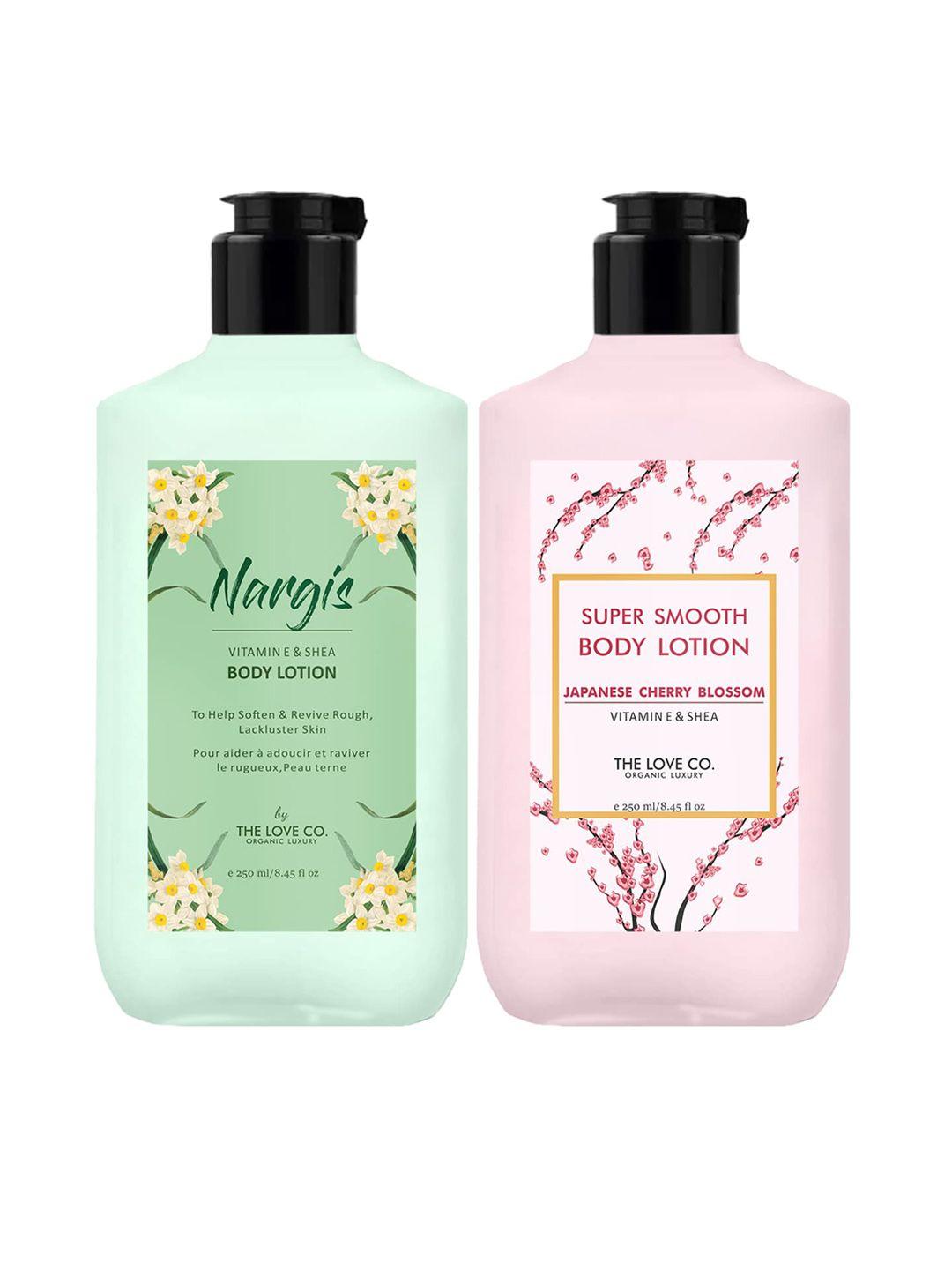 the love co. set of 2 nargis + japanese cherry blossom body lotion