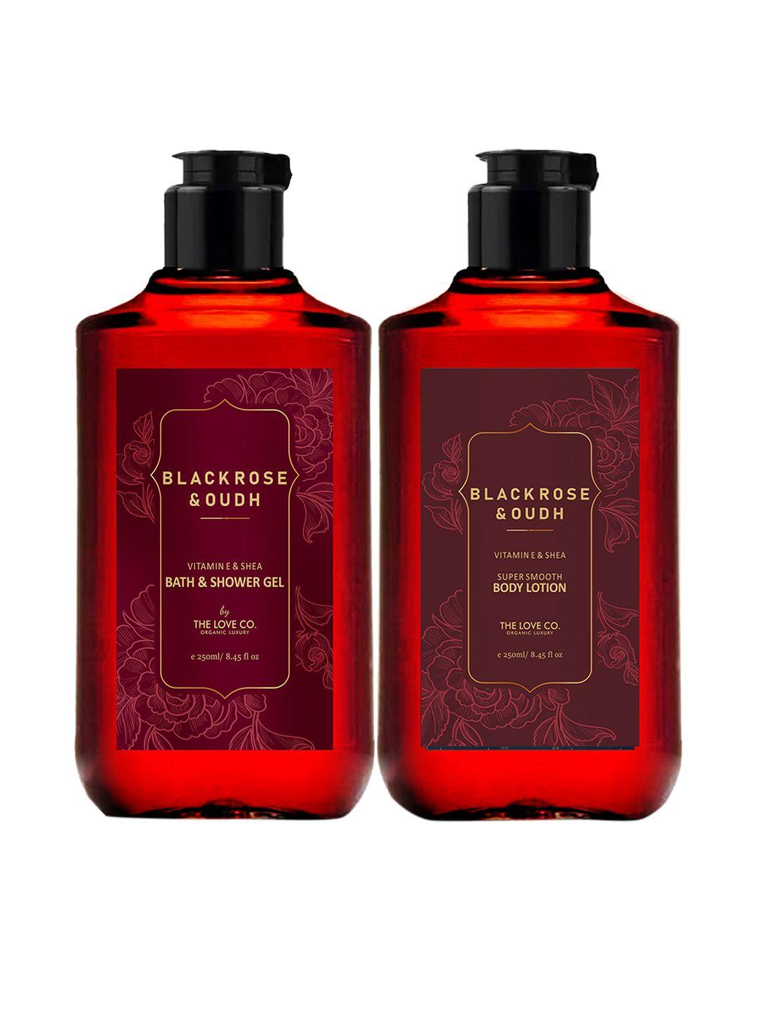 the love co. set of black rose & oudh body wash & lotion 250ml each