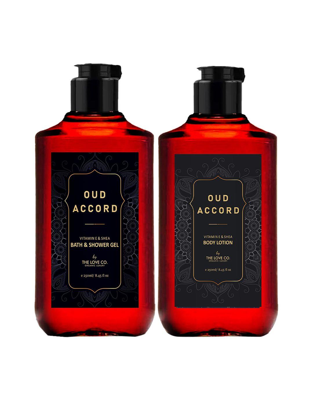 the love co. set of oud accord vitamin e & shea body wash + body lotion 250ml each