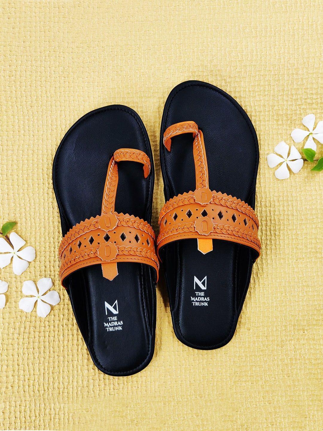 the madras trunk laser cuts embellished leather kolhapuri one toe flats