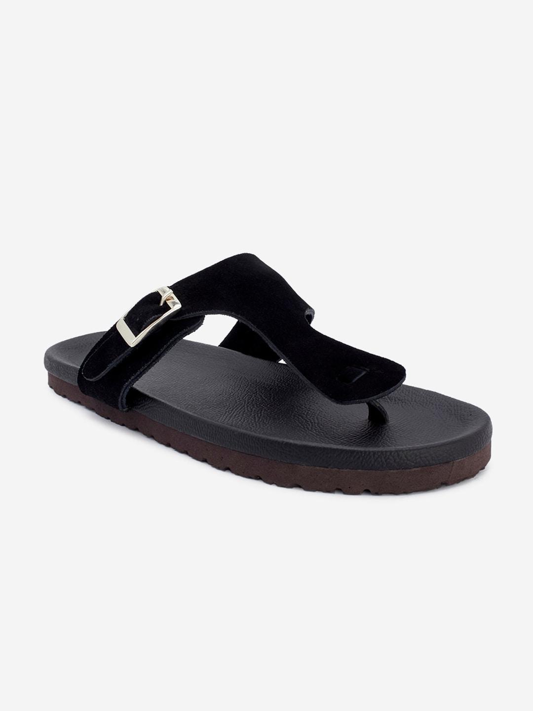 the madras trunk men black t-strap flats with buckles
