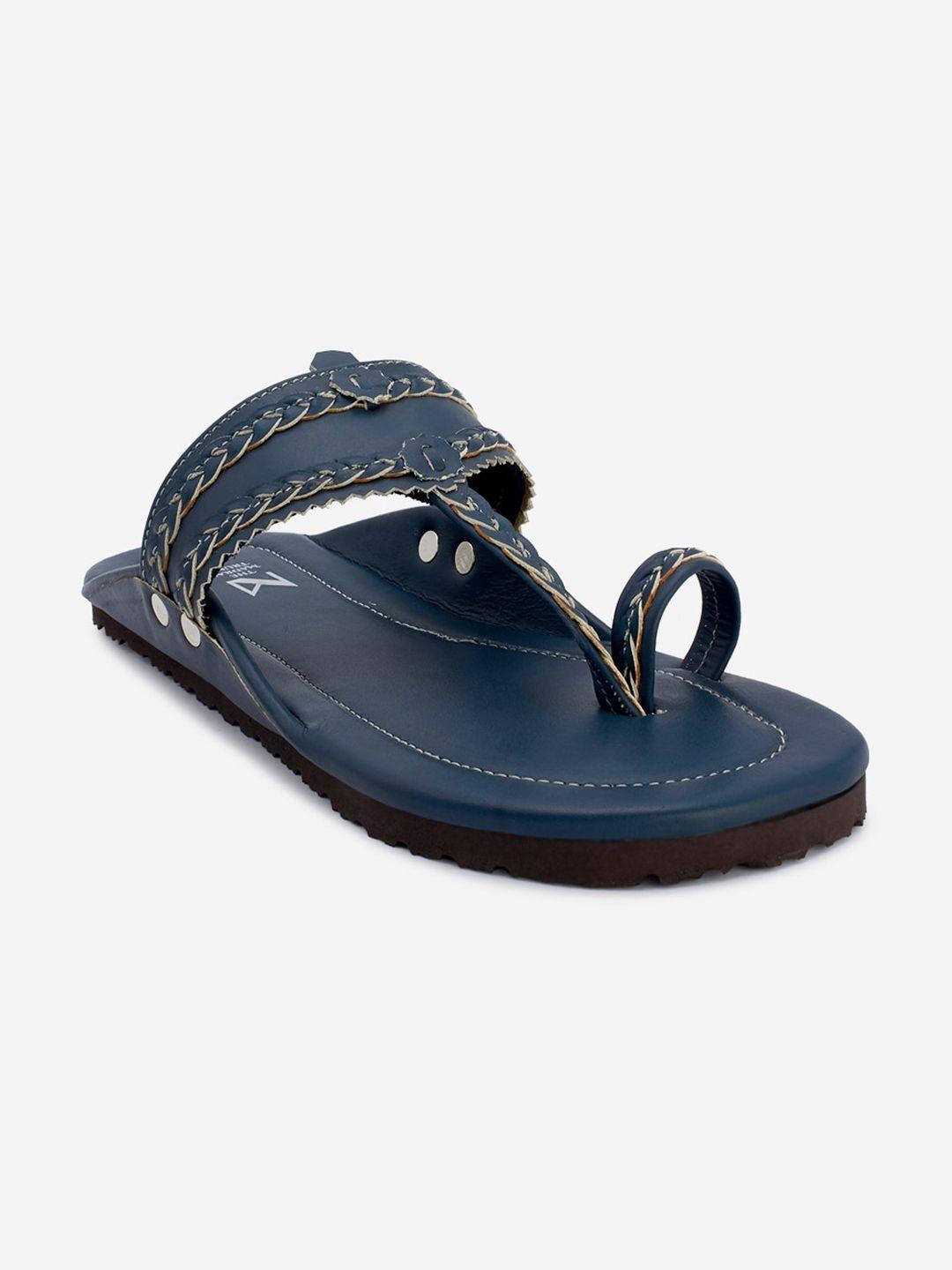 the madras trunk men navy blue kolhapuris printed one toe comfort sandals with embroidered
