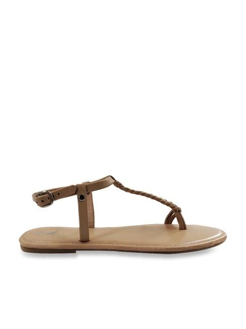 the madras trunk women's rosse beige t-strap sandals