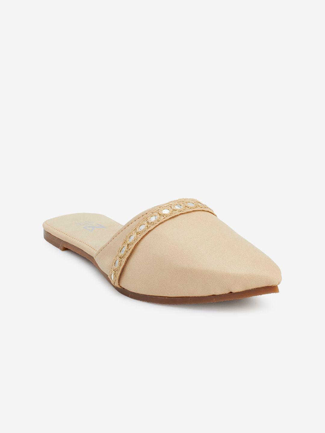 the madras trunk women beige embellished mules flats