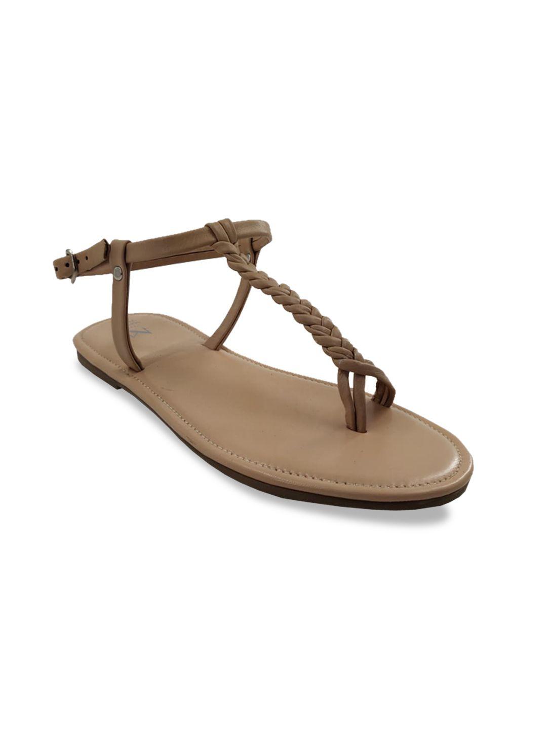 the madras trunk women beige solid leather open toe flats