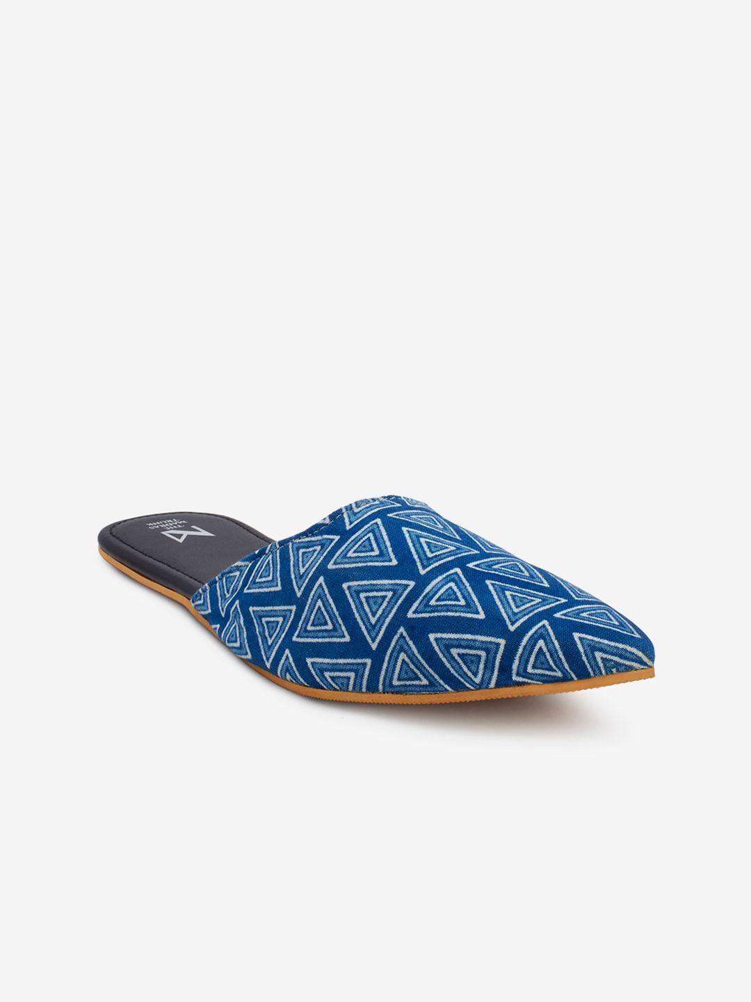 the madras trunk women blue printed mules flats