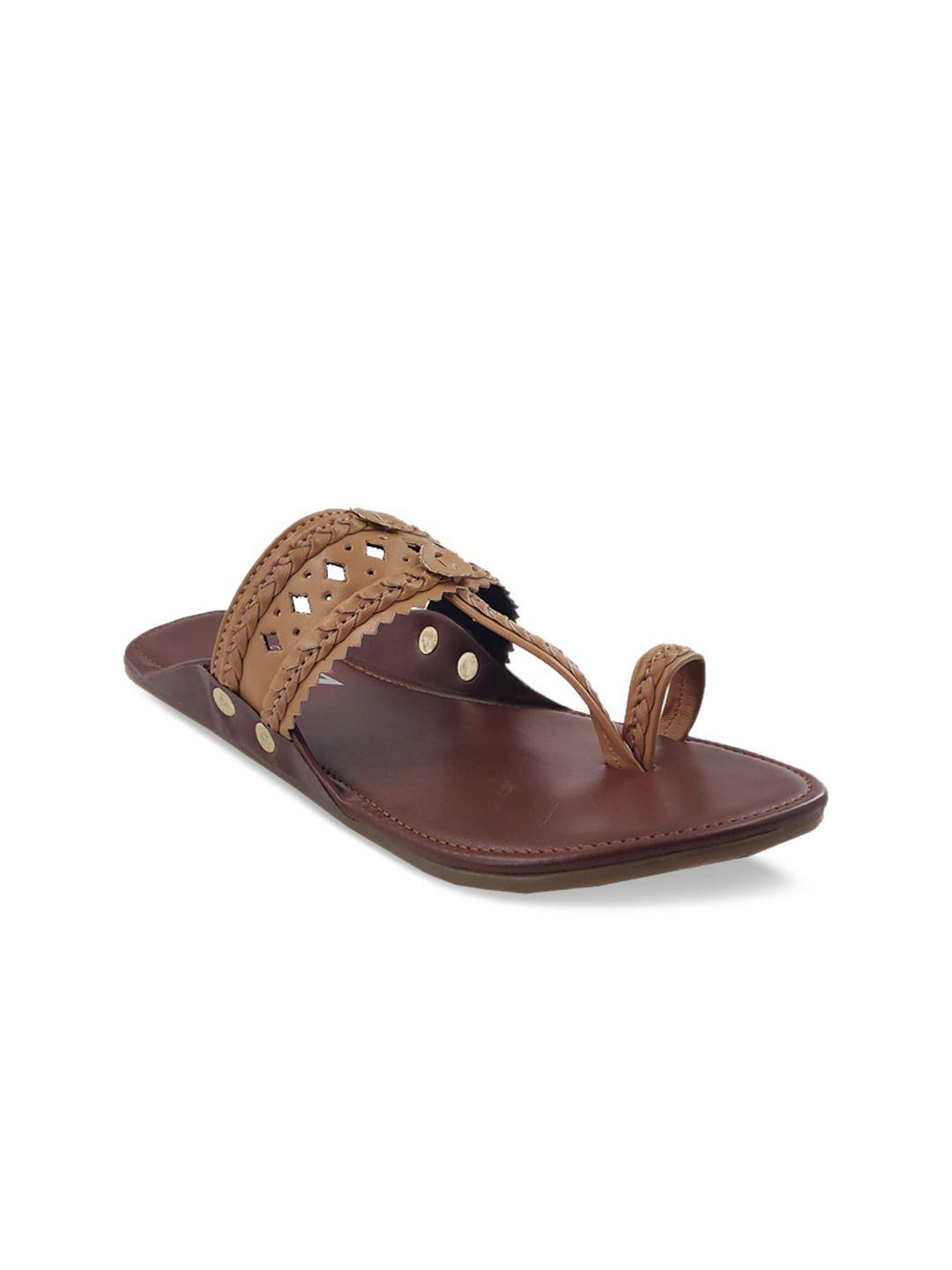 the madras trunk women brown solid leather open toe flats