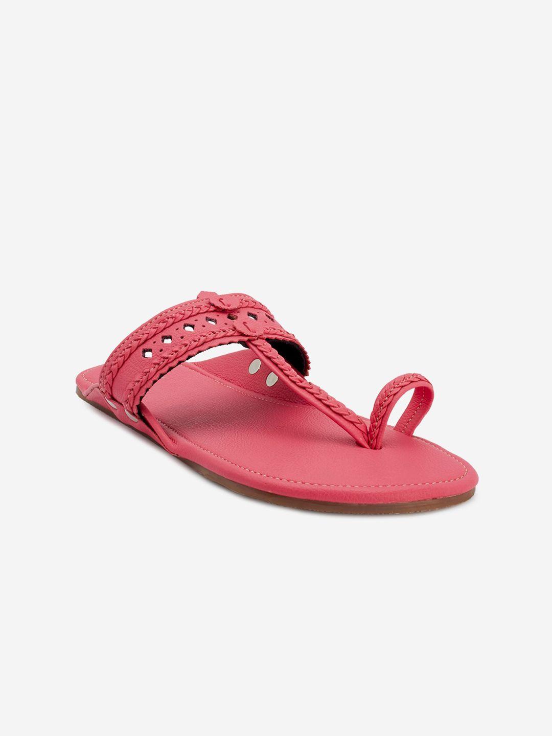 the madras trunk women pink one toe flats with laser cuts