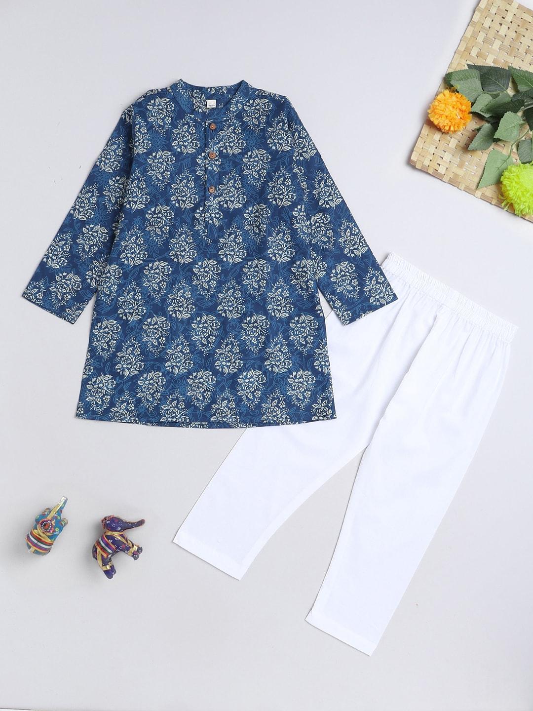 the magic wand boys ethnic motifs printed pure cotton kurta with pyjamas