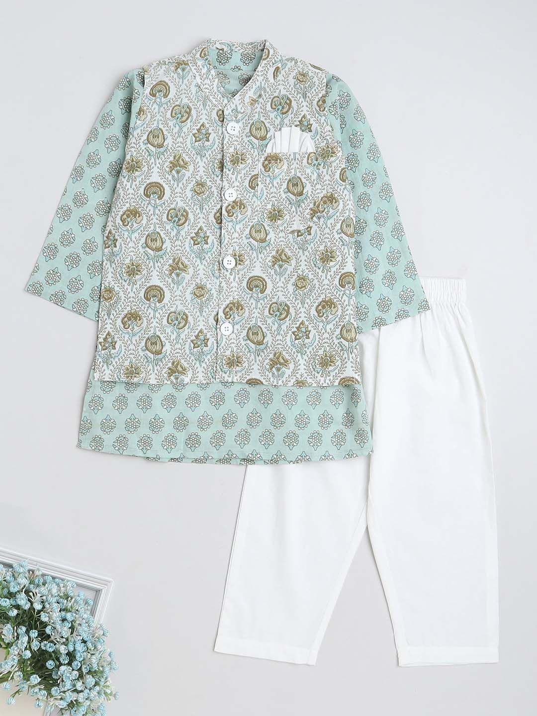 the magic wand boys ethnic motifs printed regular pure cotton kurta with pyjamas