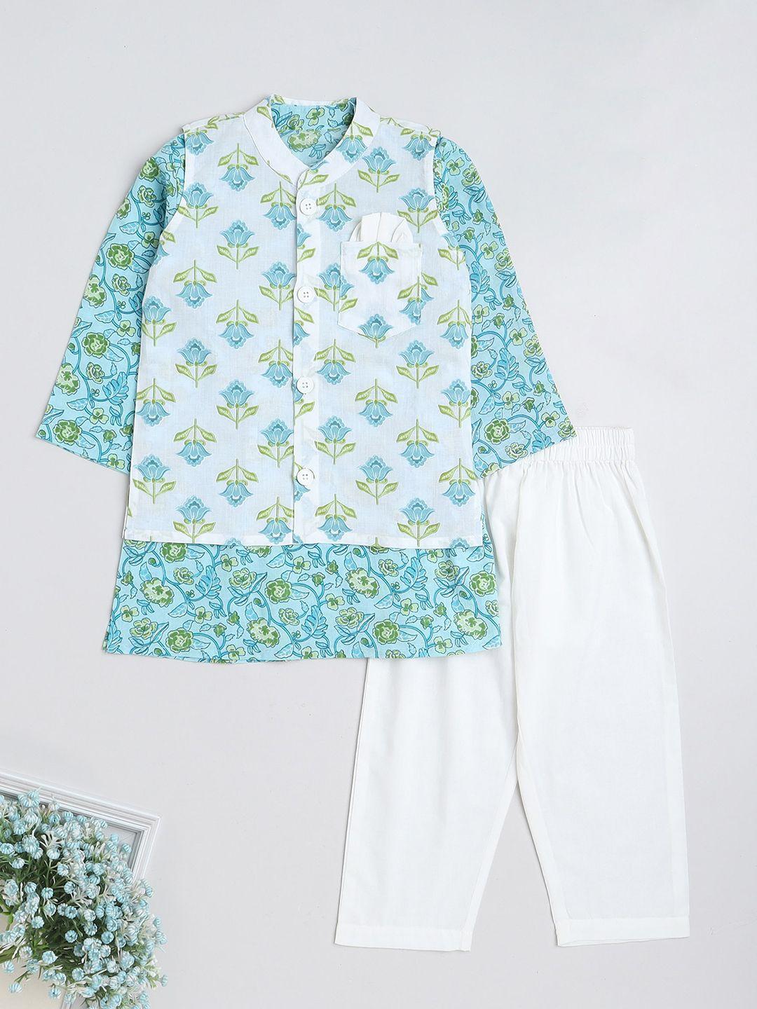 the magic wand boys ethnic motifs printed regular pure cotton kurta with pyjamas