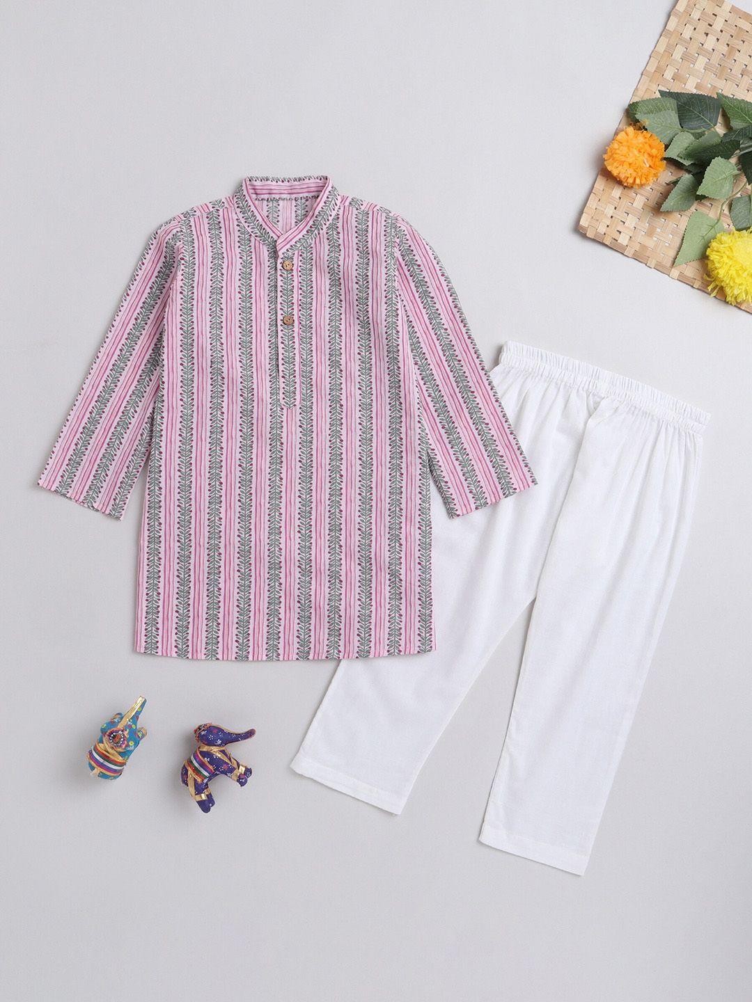 the magic wand boys pink printed regular pure cotton kurta with pyjamas