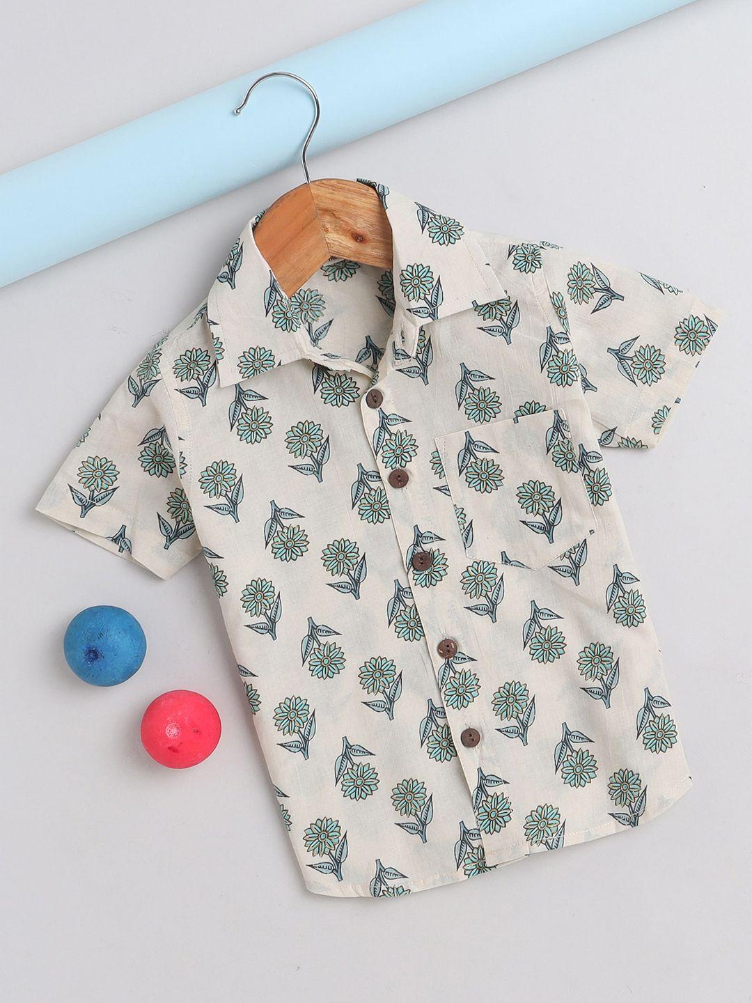 the magic wand boys slim fit floral printed pure cotton casual shirt