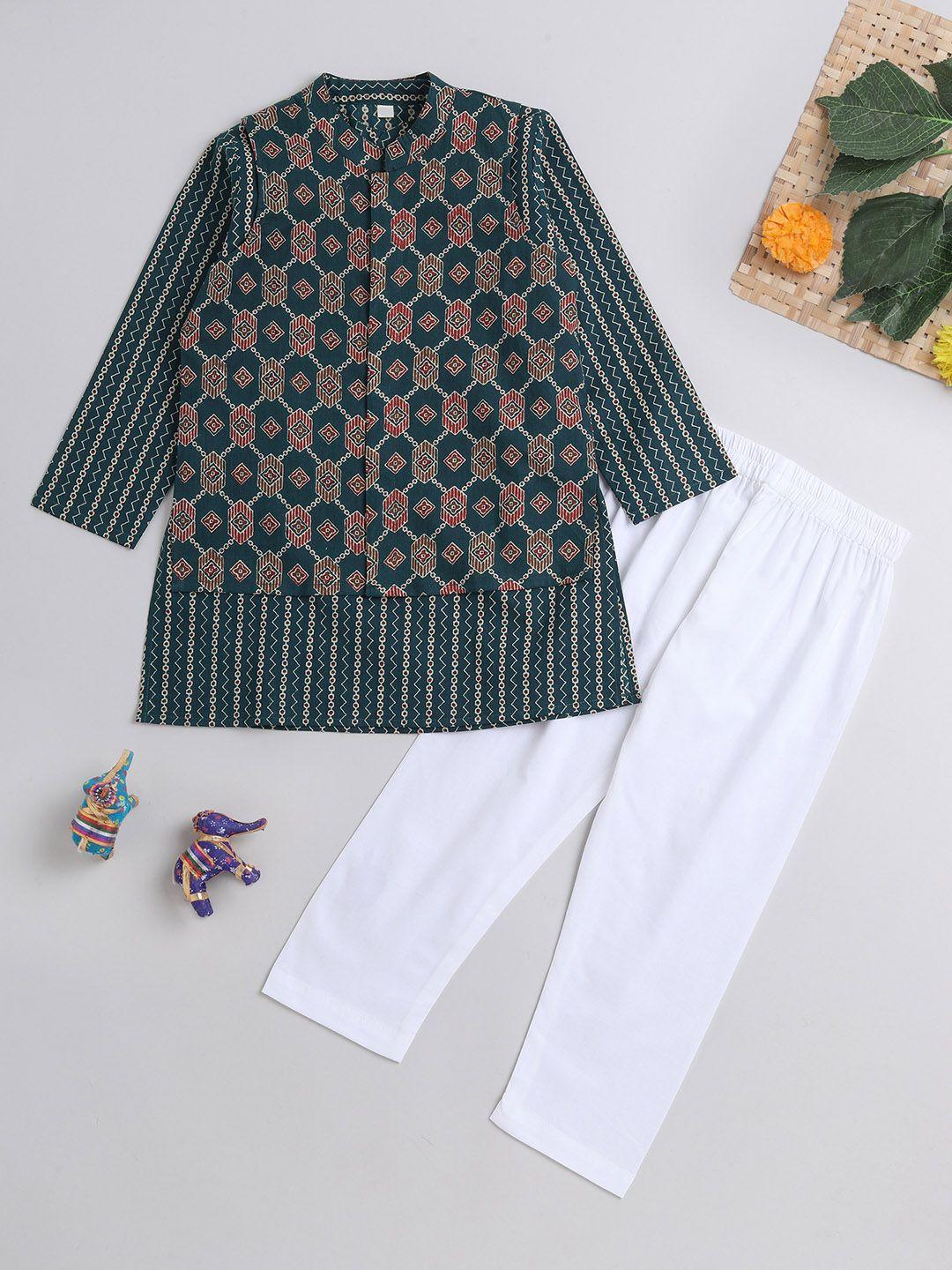 the magic wand boys striped mandarin collar pure cotton kurta with pyjamas & nehru jacket