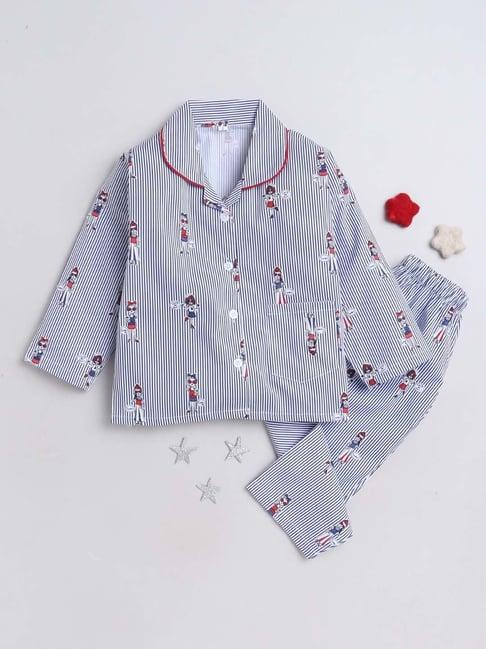 the magic wand kids blue cotton printed full sleeves shirt set