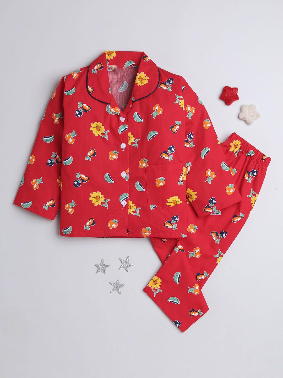 the magic wand kids floral printed pure cotton night suit