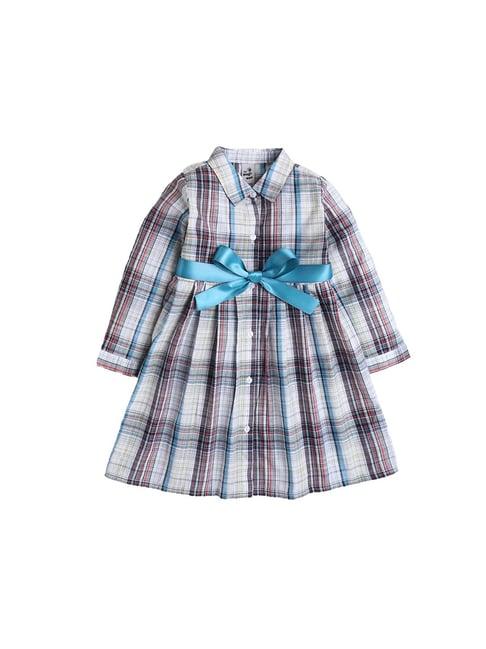 the magic wand kids multicolor checks dress with belt
