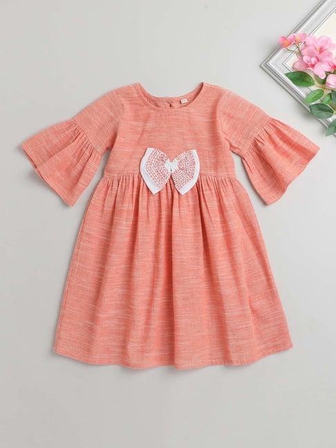 the magic wand kids peach cotton applique dress