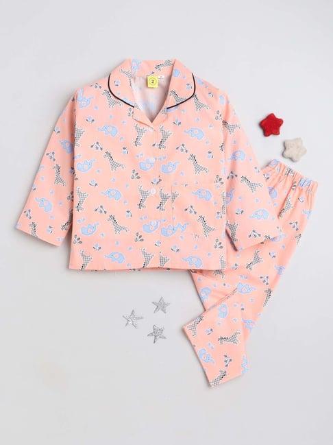 the magic wand kids peach cotton printed full sleeves shirt set