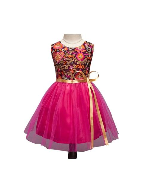 the magic wand kids pink embroidered dress with belt