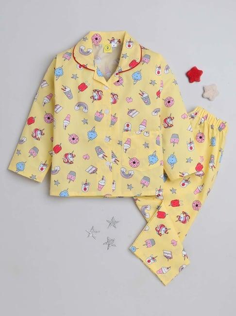 the magic wand kids yellow cotton printed full sleeves shirt set