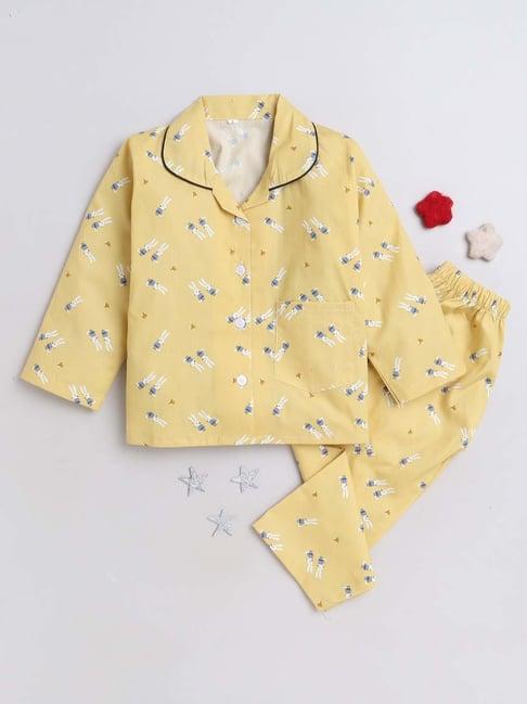 the magic wand kids yellow cotton printed full sleeves shirt set