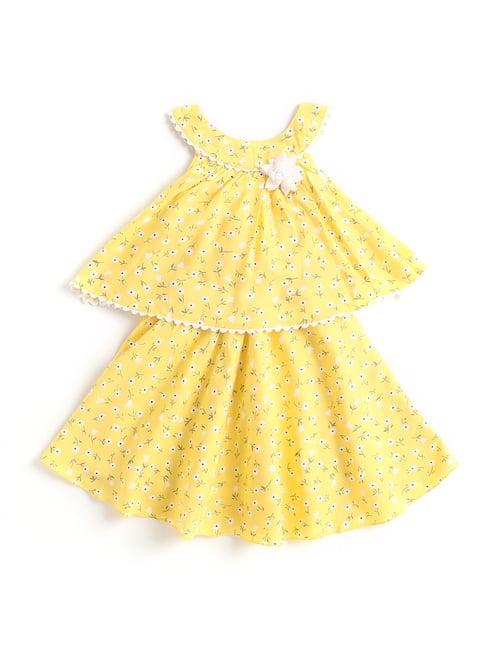 the magic wand kids yellow floral print dress with corsage